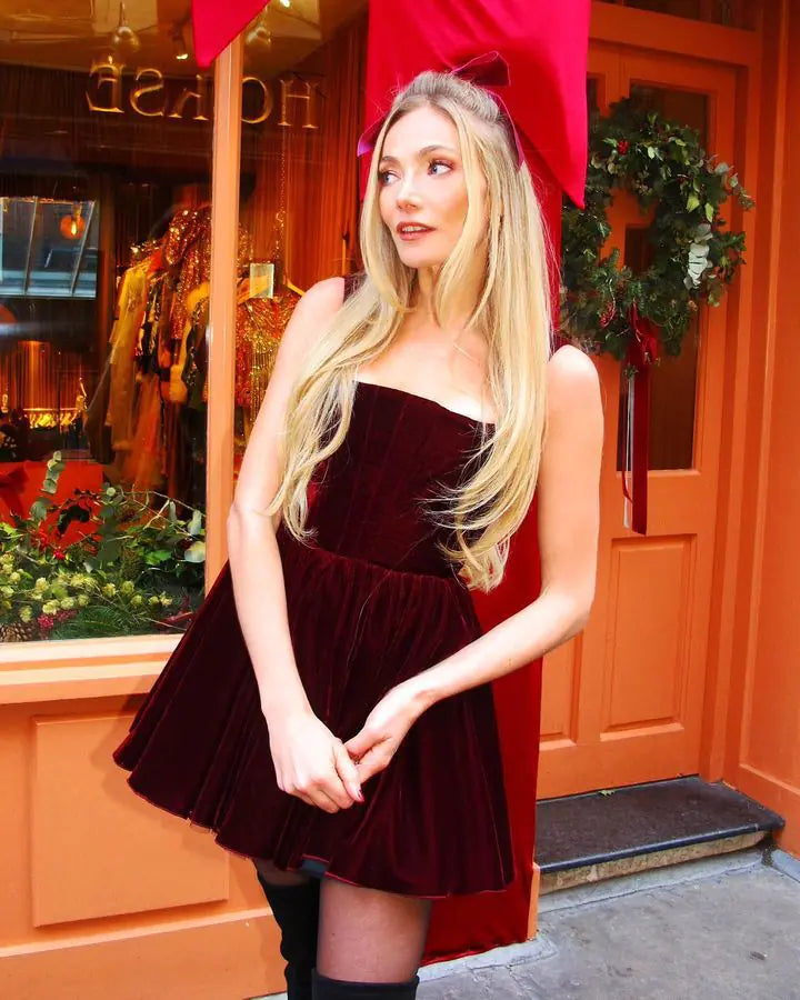 Festive One-Shoulder Velvet Dress