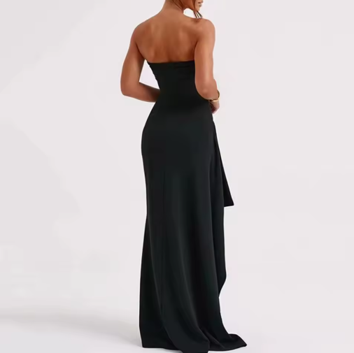 Strapless Asymmetrical High Split Maxi Dress